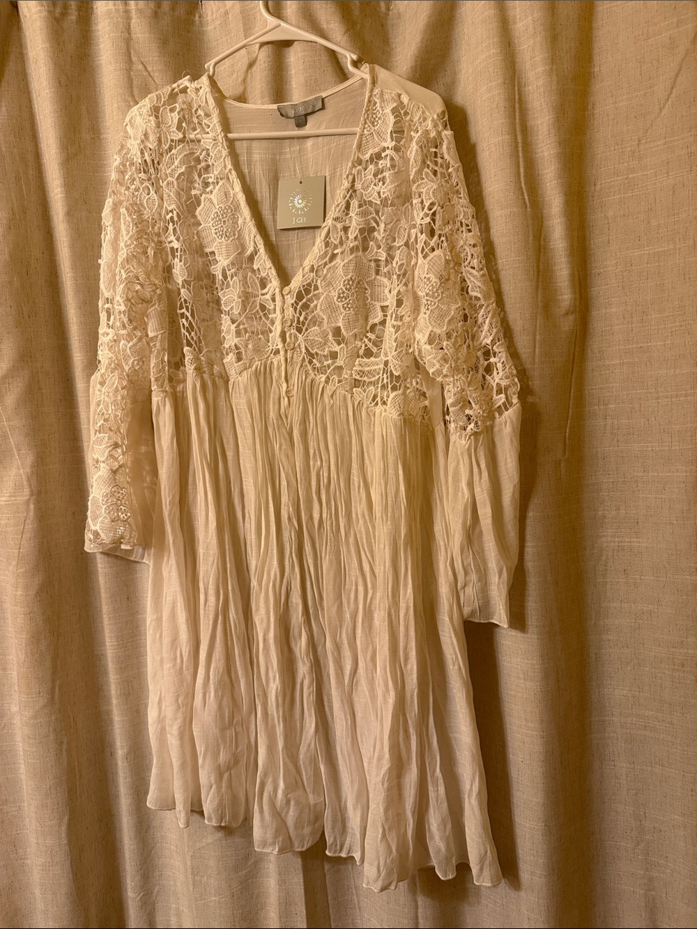 Woven Lace V-Neck White Boho Dress